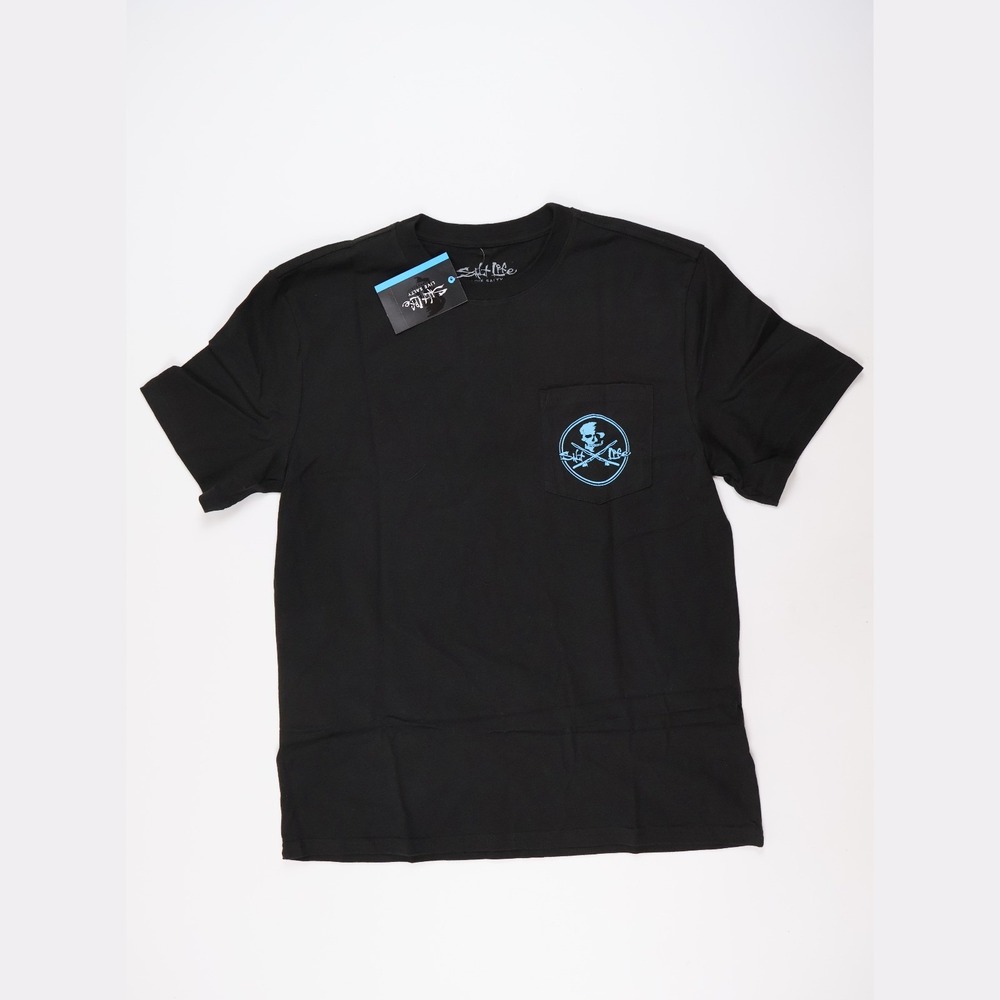 Salt Life T Shirt Skull Fishing Rod Black Graphic Medium NWT